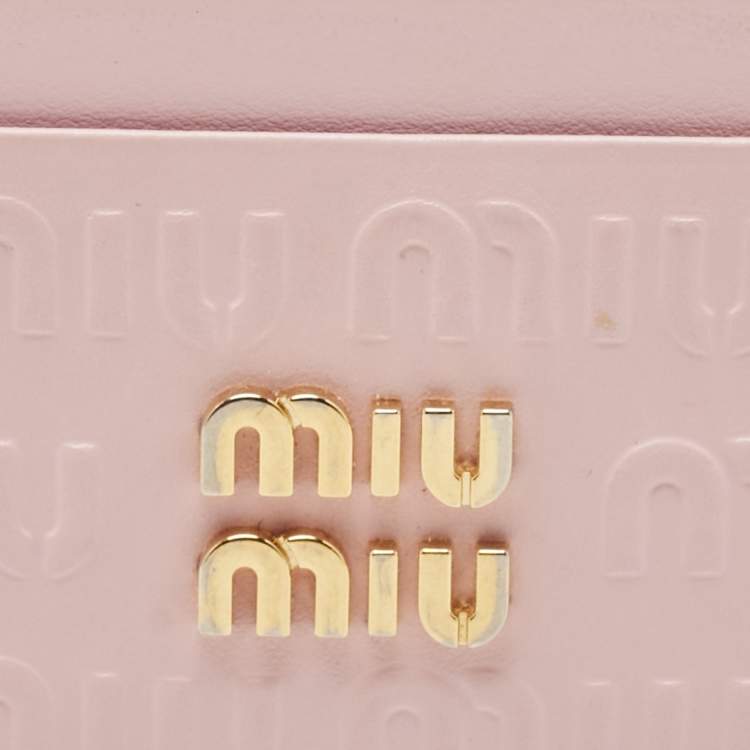 Pre Owned Miu Miu Pink Monogram Embossed Leather Logo Card Holder