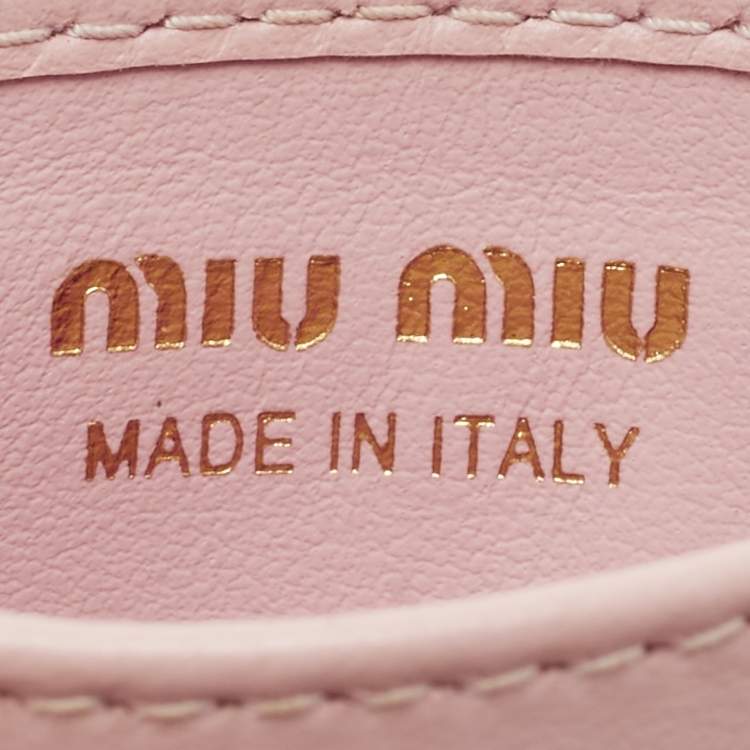 Pre Owned Miu Miu Pink Monogram Embossed Leather Logo Card Holder