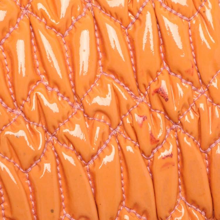 Pre Owned Miu Miu Orange Matelasse Leather Crystal Flap Shoulder Bag