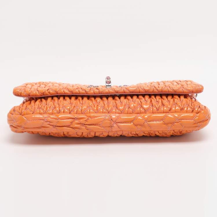 Pre Owned Miu Miu Orange Matelasse Leather Crystal Flap Shoulder Bag