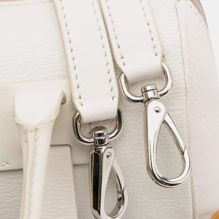 Pre Owned Miu Miu Brown White Wicker Trimmed Leather Top Handle Bag