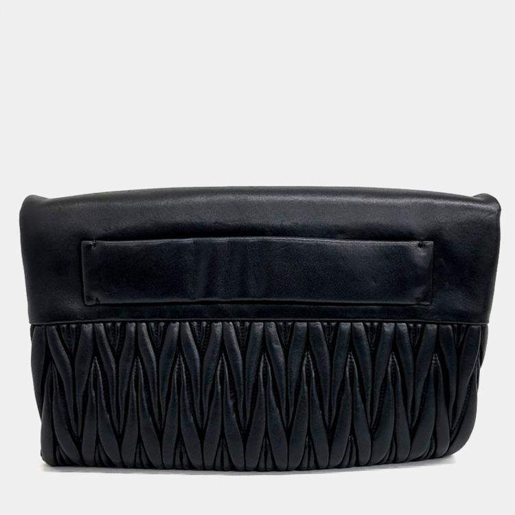Pre Owned Miu Miu Black Leather Matrasse Clutch and Crossbody Bag