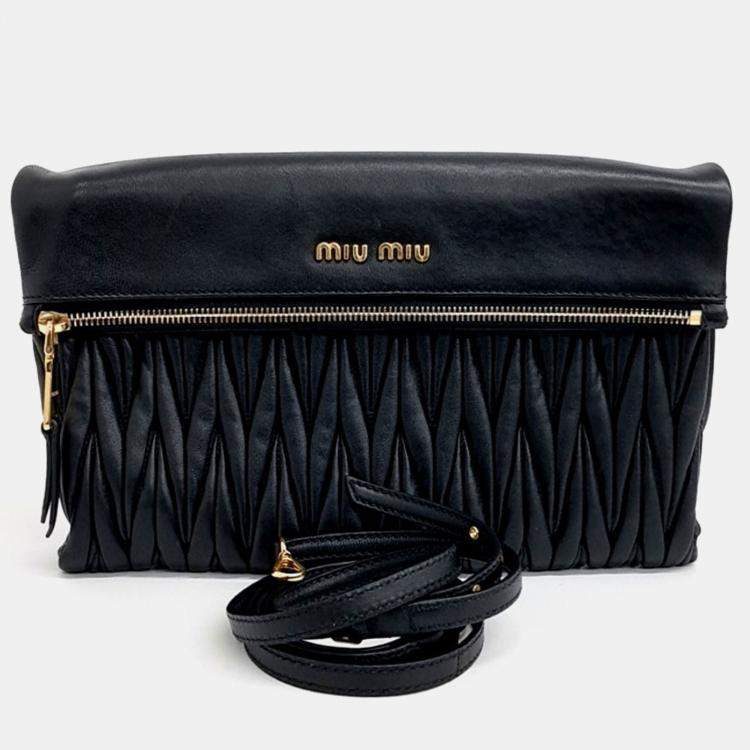 Pre Owned Miu Miu Black Leather Matrasse Clutch and Crossbody Bag