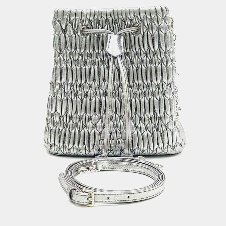 Pre Owned Miu Miu Metallic Leather Napa Crystal Bucket Bag