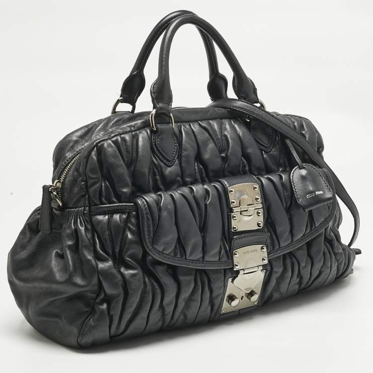Pre Owned Miu Miu Black Matelasse Leather Pocket Satchel