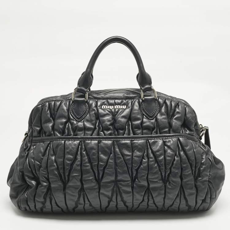 Pre Owned Miu Miu Black Matelasse Leather Pocket Satchel