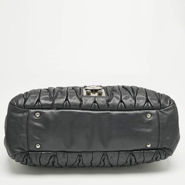 Pre Owned Miu Miu Black Matelasse Leather Pocket Satchel