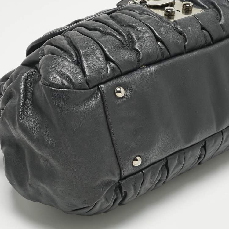 Pre Owned Miu Miu Black Matelasse Leather Pocket Satchel