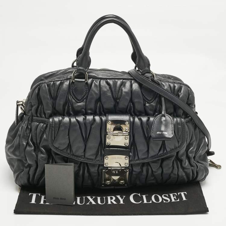 Pre Owned Miu Miu Black Matelasse Leather Pocket Satchel