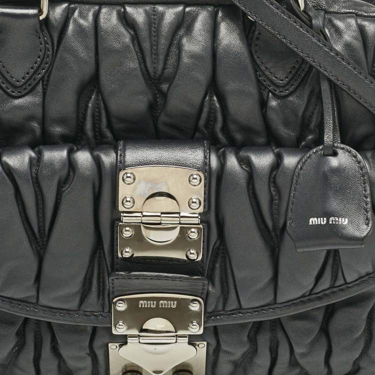 Pre Owned Miu Miu Black Matelasse Leather Pocket Satchel