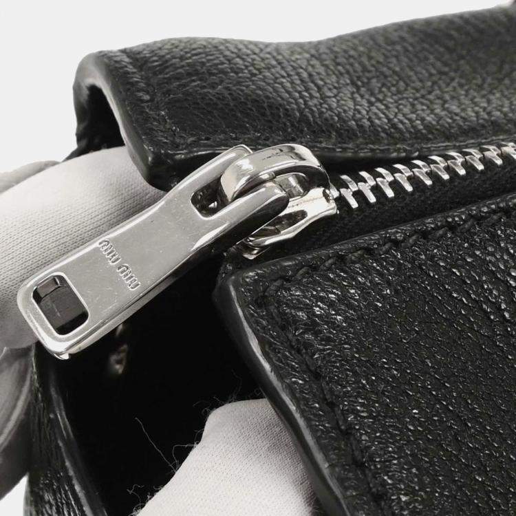 Pre Owned Miu Miu Black Leather 2way Tote Handbag