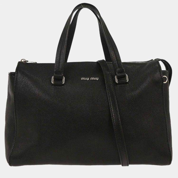 Pre Owned Miu Miu Black Leather 2way Tote Handbag