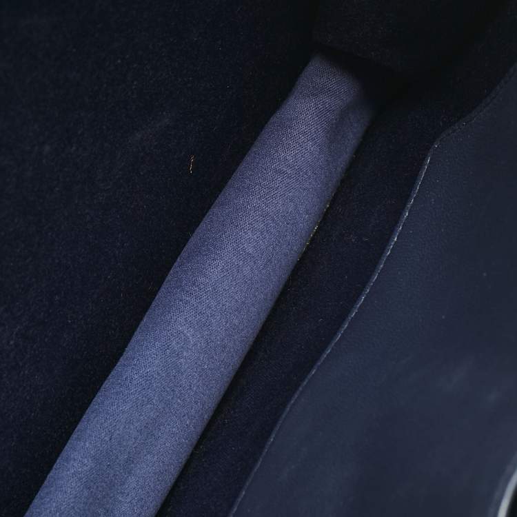 Pre Owned Miu Miu Navy Blue Matelassé Leather Pushlock Flap Top Handle Bag