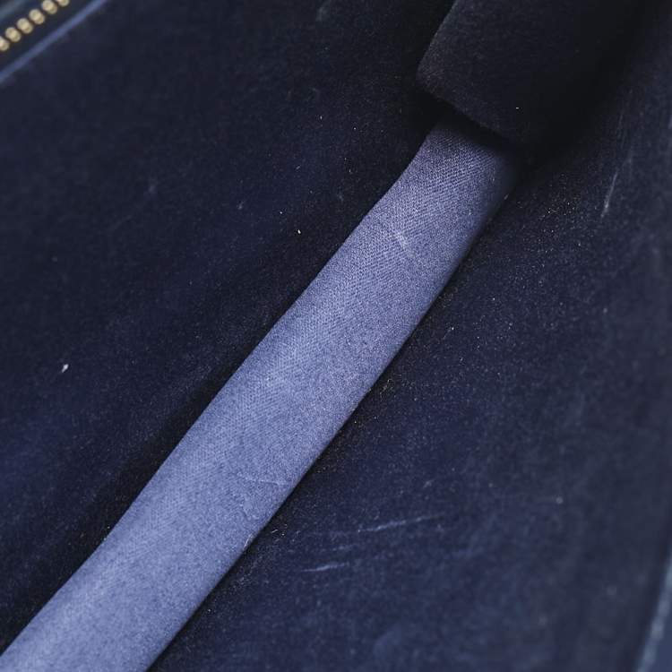 Pre Owned Miu Miu Navy Blue Matelassé Leather Pushlock Flap Top Handle Bag