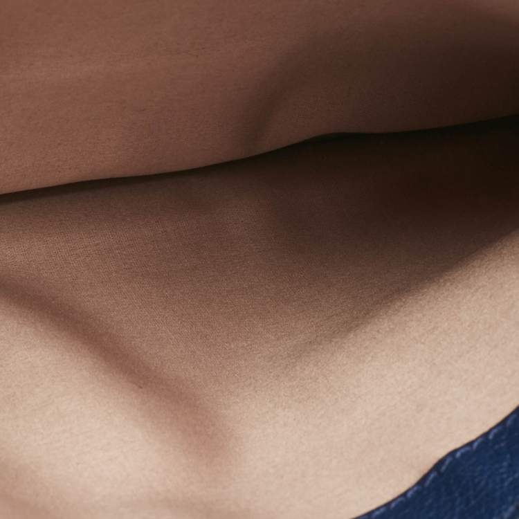 Pre Owned Miu Miu Two Tone Blue Madras Leather Push Lock Flap Top Handle Bag