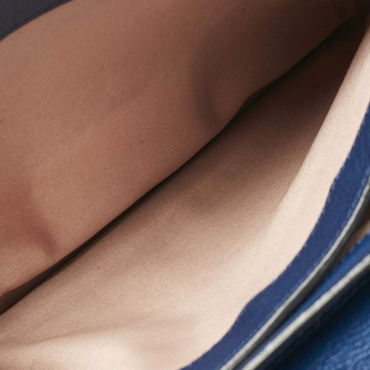 Pre Owned Miu Miu Two Tone Blue Madras Leather Push Lock Flap Top Handle Bag