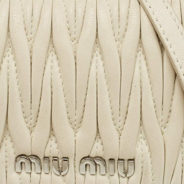 Pre Owned Miu Miu White Matelassé Leather Logo Flap Crossbody Bag