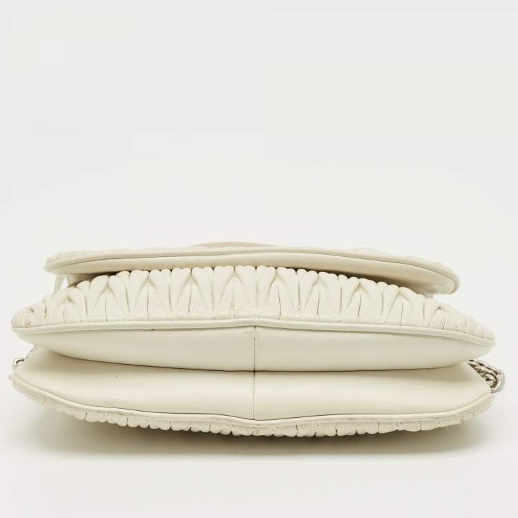 Pre Owned Miu Miu White Matelassé Leather Logo Flap Crossbody Bag