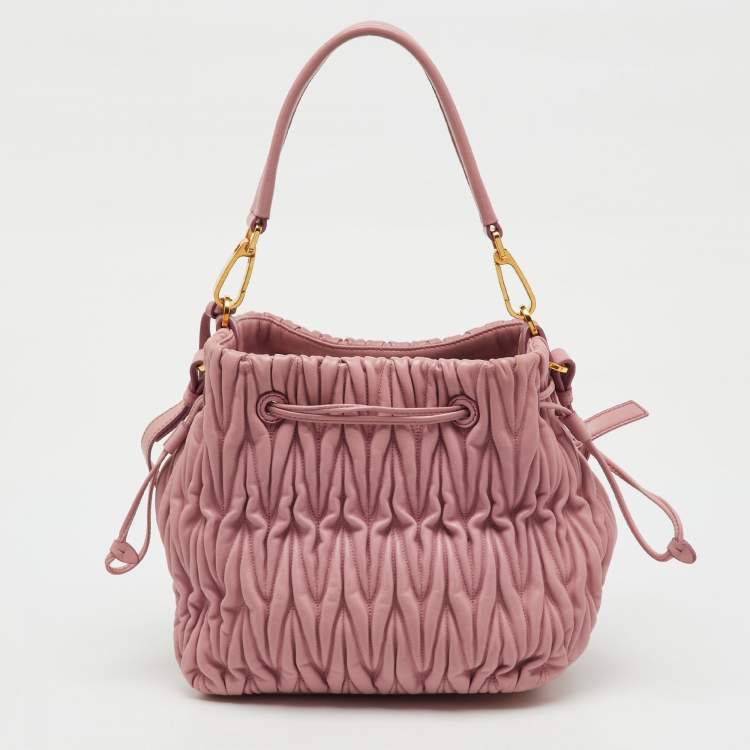 Pre Owned Miu Miu Rose Pink Matelassé Leather Bucket Bag