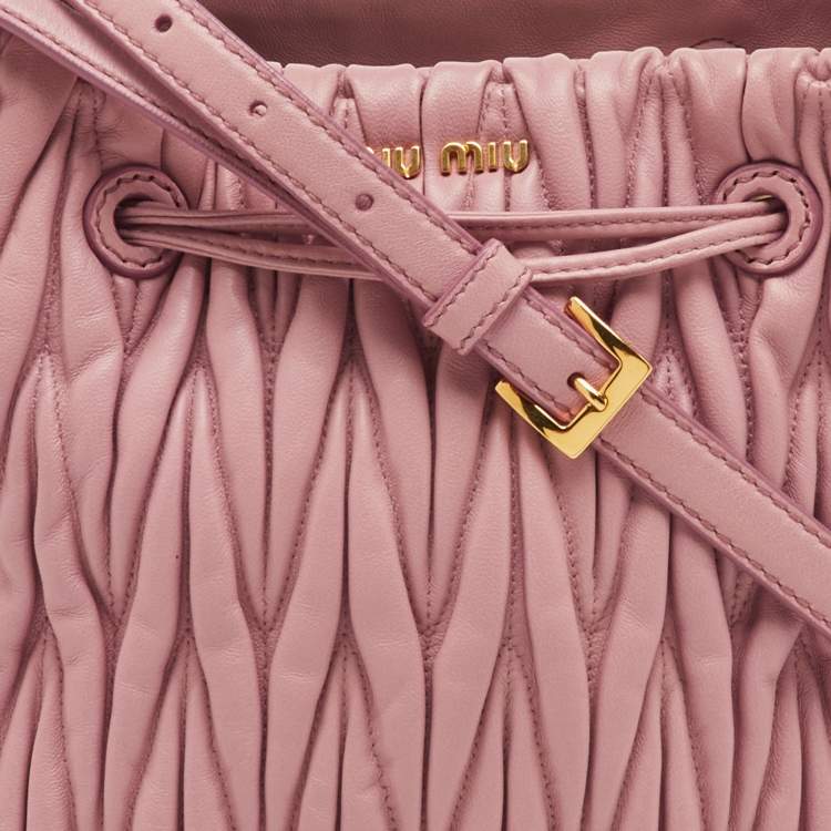 Pre Owned Miu Miu Rose Pink Matelassé Leather Bucket Bag