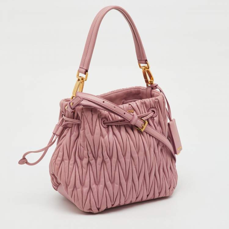 Pre Owned Miu Miu Rose Pink Matelassé Leather Bucket Bag