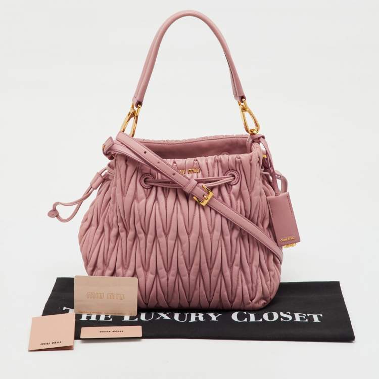 Pre Owned Miu Miu Rose Pink Matelassé Leather Bucket Bag