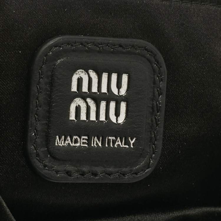 Pre Owned Miu Miu Black Leather and Satin Crystal Embellished Tote