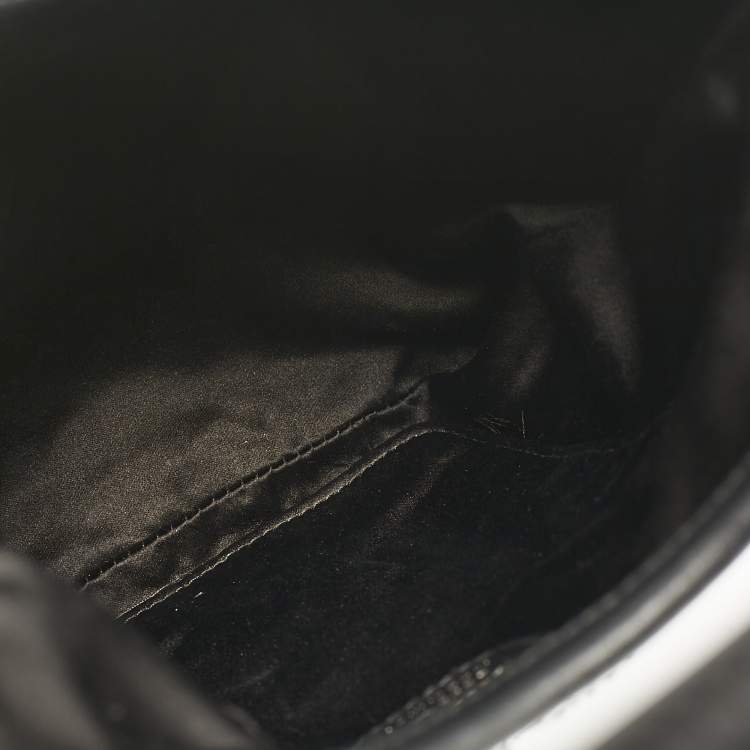 Pre Owned Miu Miu Black Leather and Satin Crystal Embellished Tote