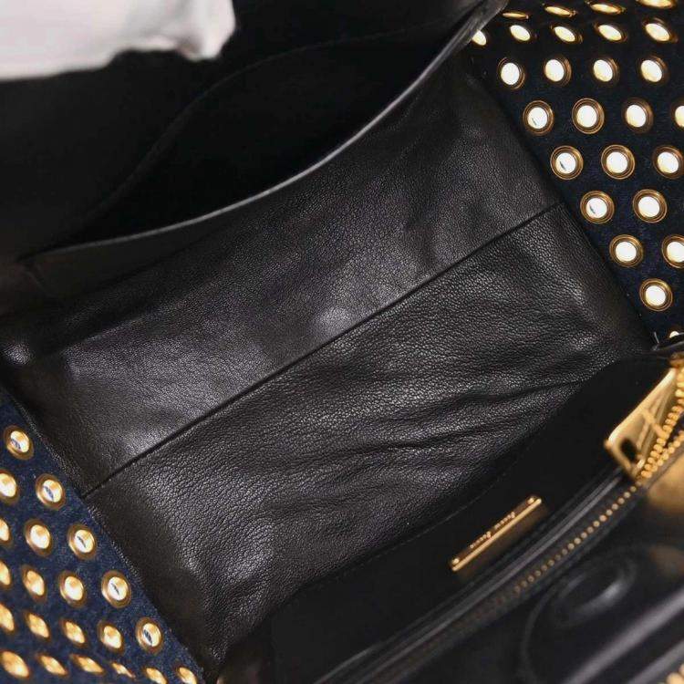 Pre Owned Miu Miu Navy Denim Biker Tote Bag