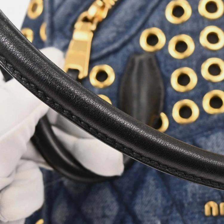 Pre Owned Miu Miu Navy Denim Biker Tote Bag