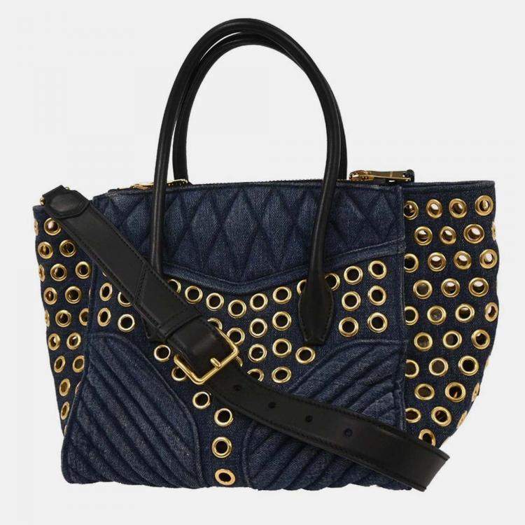 Pre Owned Miu Miu Navy Denim Biker Tote Bag