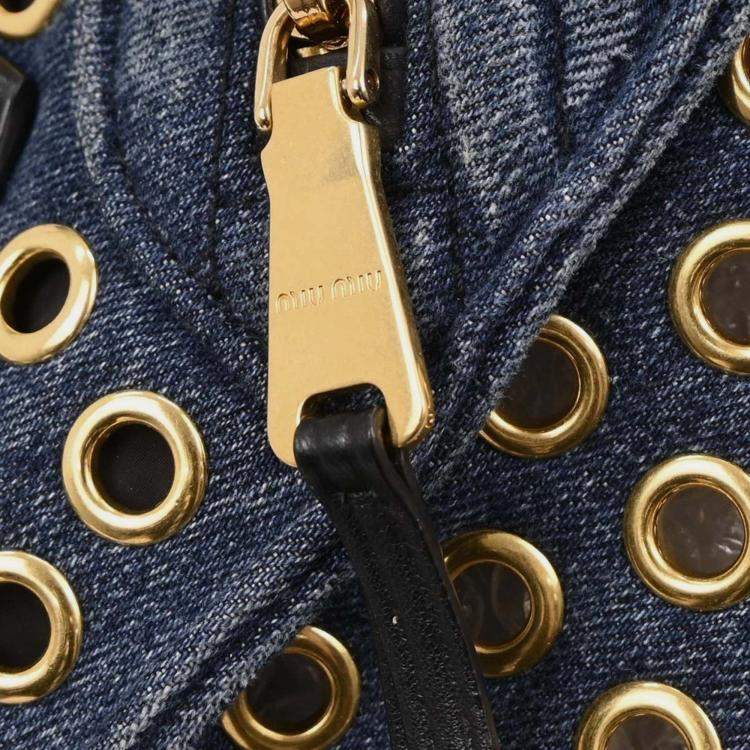 Pre Owned Miu Miu Navy Denim Biker Tote Bag