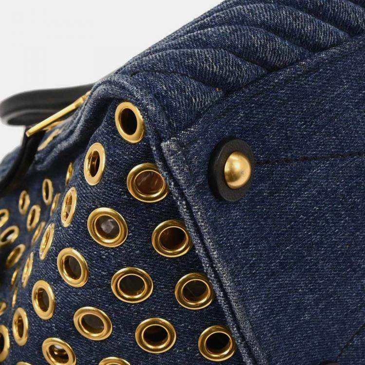 Pre Owned Miu Miu Navy Denim Biker Tote Bag