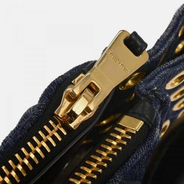 Pre Owned Miu Miu Navy Denim Biker Tote Bag