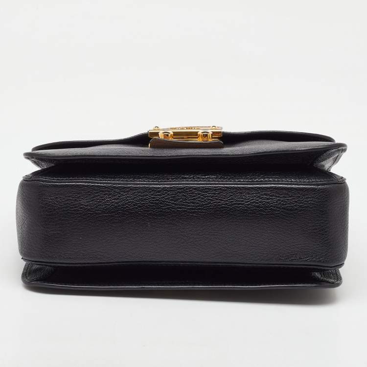 Pre Owned Miu Miu Black/Beige Leather Push Lock Flap Top Handle Bag