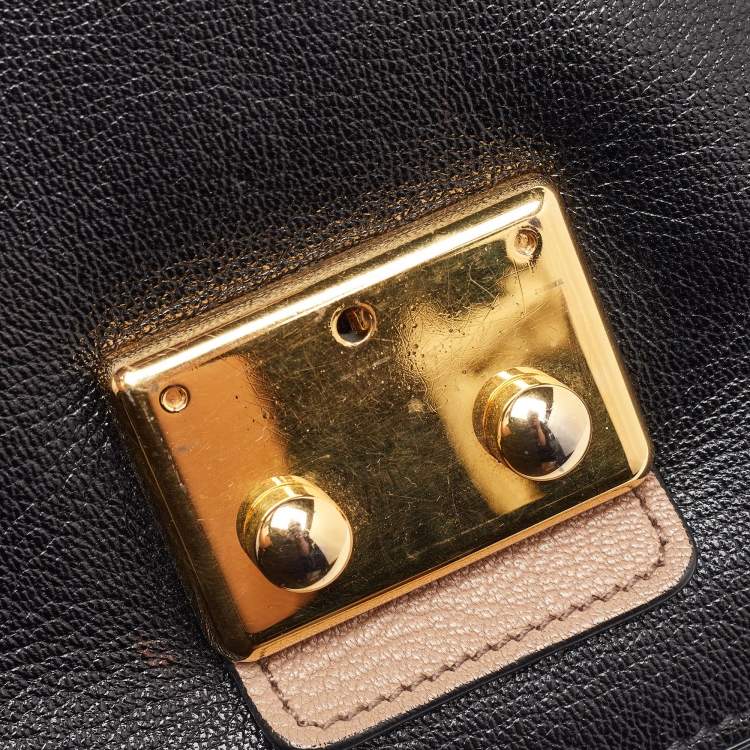 Pre Owned Miu Miu Black/Beige Leather Push Lock Flap Top Handle Bag