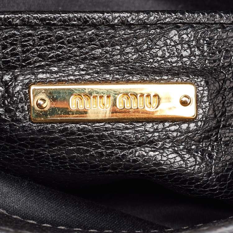 Pre Owned Miu Miu Black/Beige Leather Push Lock Flap Top Handle Bag