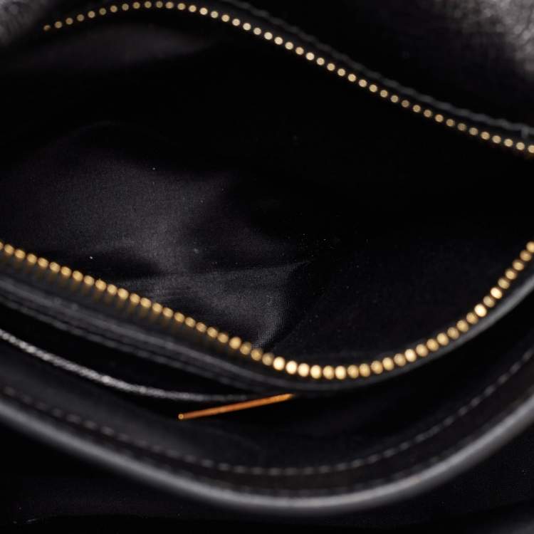 Pre Owned Miu Miu Black/Beige Leather Push Lock Flap Top Handle Bag