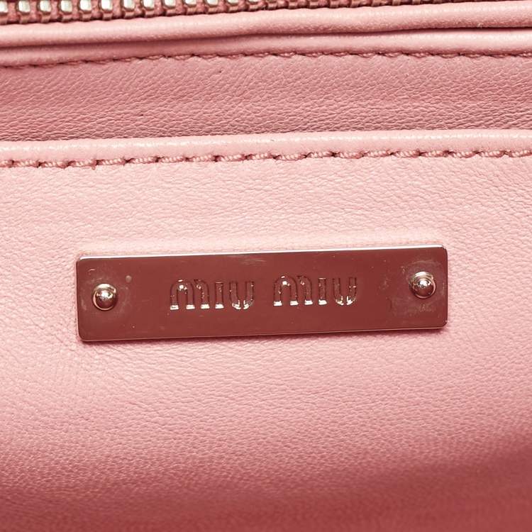 Pre Owned Miu Miu Pink Matelassé Leather Flap Top Handle Bag
