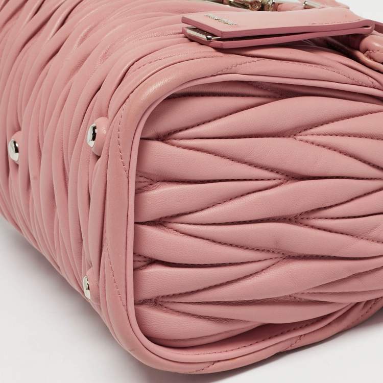 Pre Owned Miu Miu Pink Matelassé Leather Flap Top Handle Bag