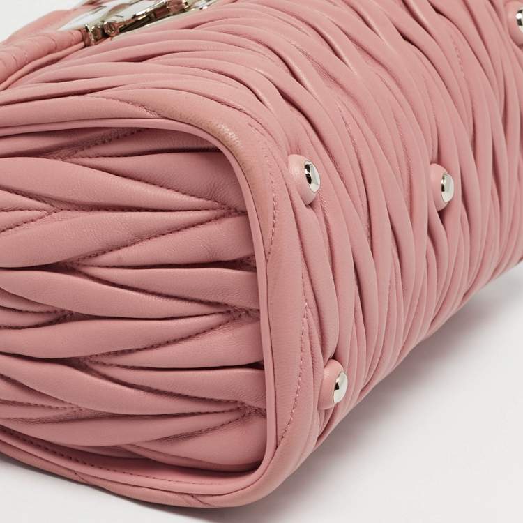 Pre Owned Miu Miu Pink Matelassé Leather Flap Top Handle Bag