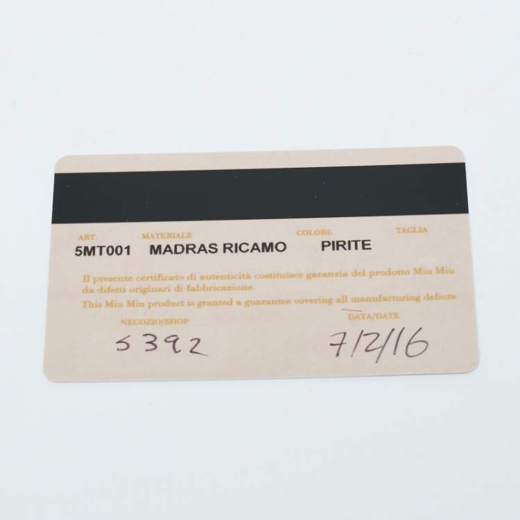 Pre Owned Miu Miu Gold Madras Ricamo Leather Crystal Embellished Chain Clutch