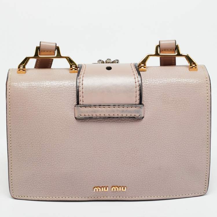 Pre Owned Miu Miu Pink Madras Leather Crystals Embellished Flap Shoulder Bag