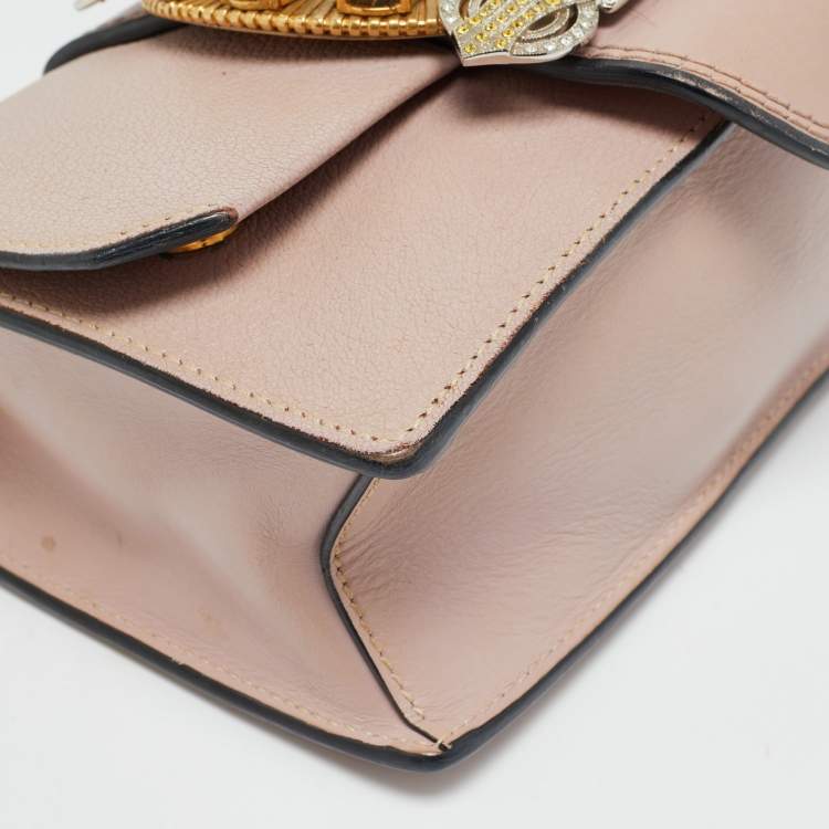 Pre Owned Miu Miu Pink Madras Leather Crystals Embellished Flap Shoulder Bag