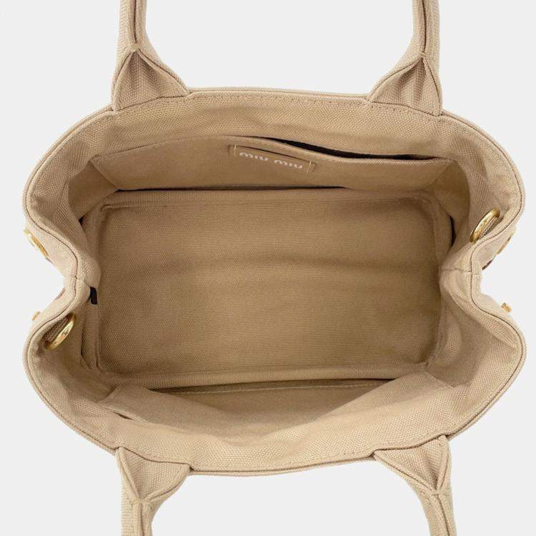Pre Owned Miumiu Canvas2Wayhandbag Beige Cotton