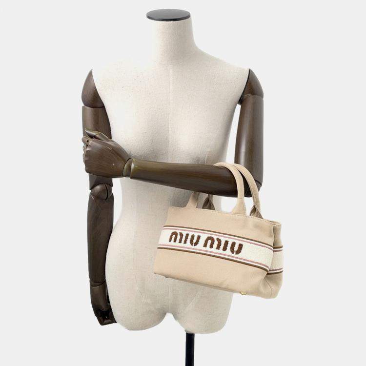 Pre Owned Miumiu Canvas2Wayhandbag Beige Cotton