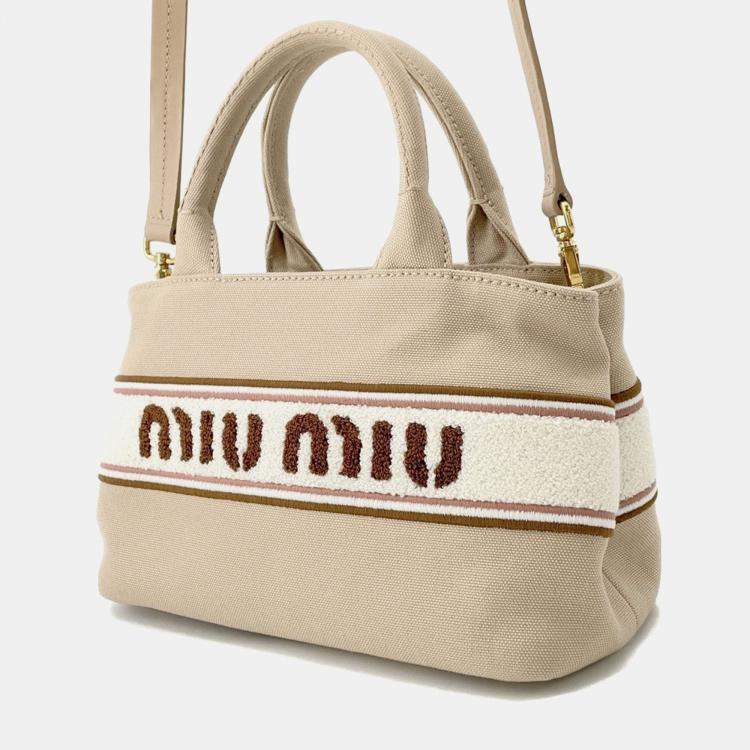 Pre Owned Miumiu Canvas2Wayhandbag Beige Cotton