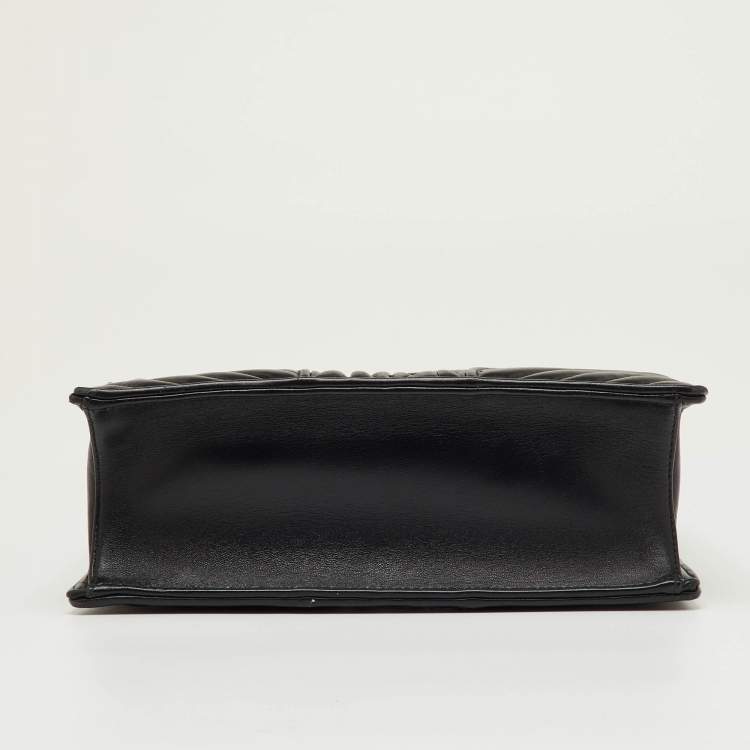 Pre Owned Miu Miu Matelassé Push Lock Black Leather Tote