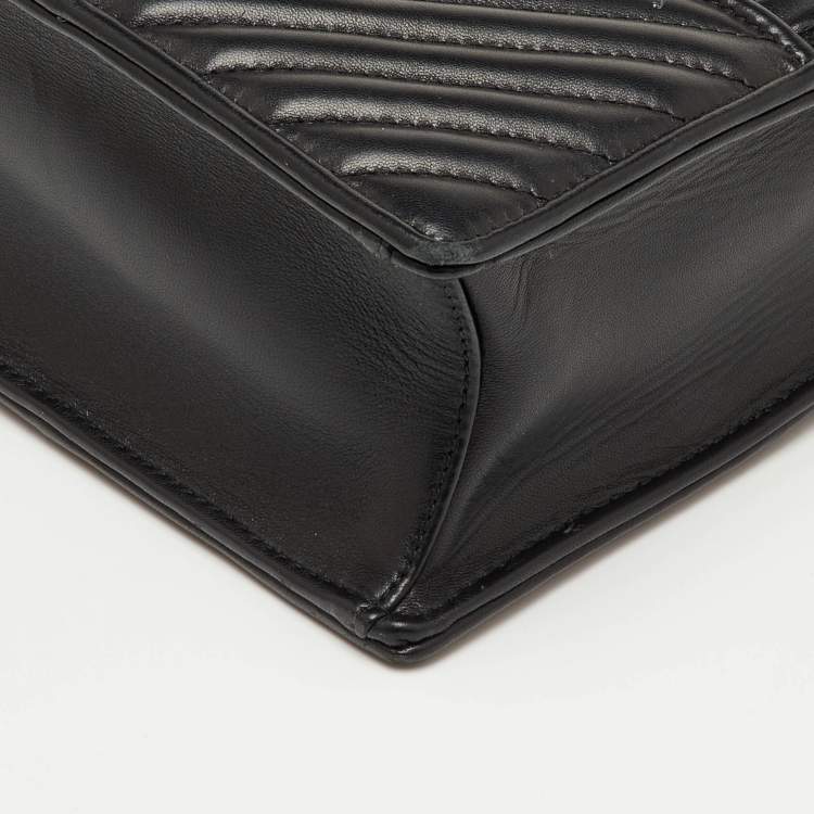 Pre Owned Miu Miu Matelassé Push Lock Black Leather Tote