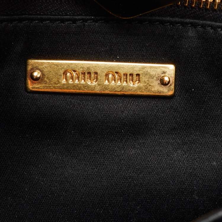 Pre Owned Miu Miu Matelassé Push Lock Black Leather Tote